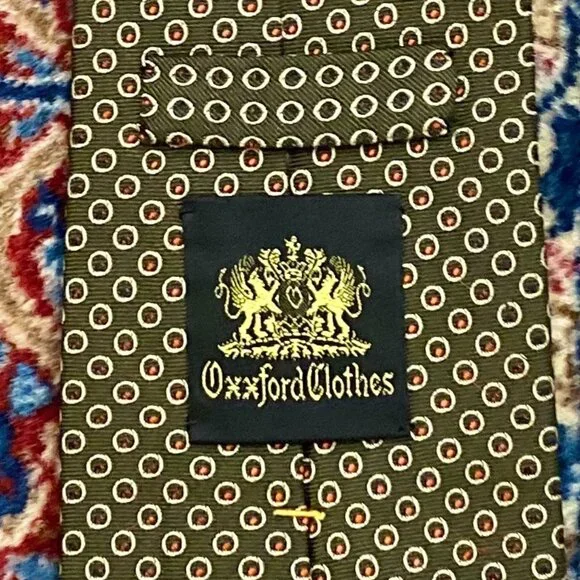 OXXFORD CLOTHES Tie (Green, Motif, Silk) - Picture 2 of 2